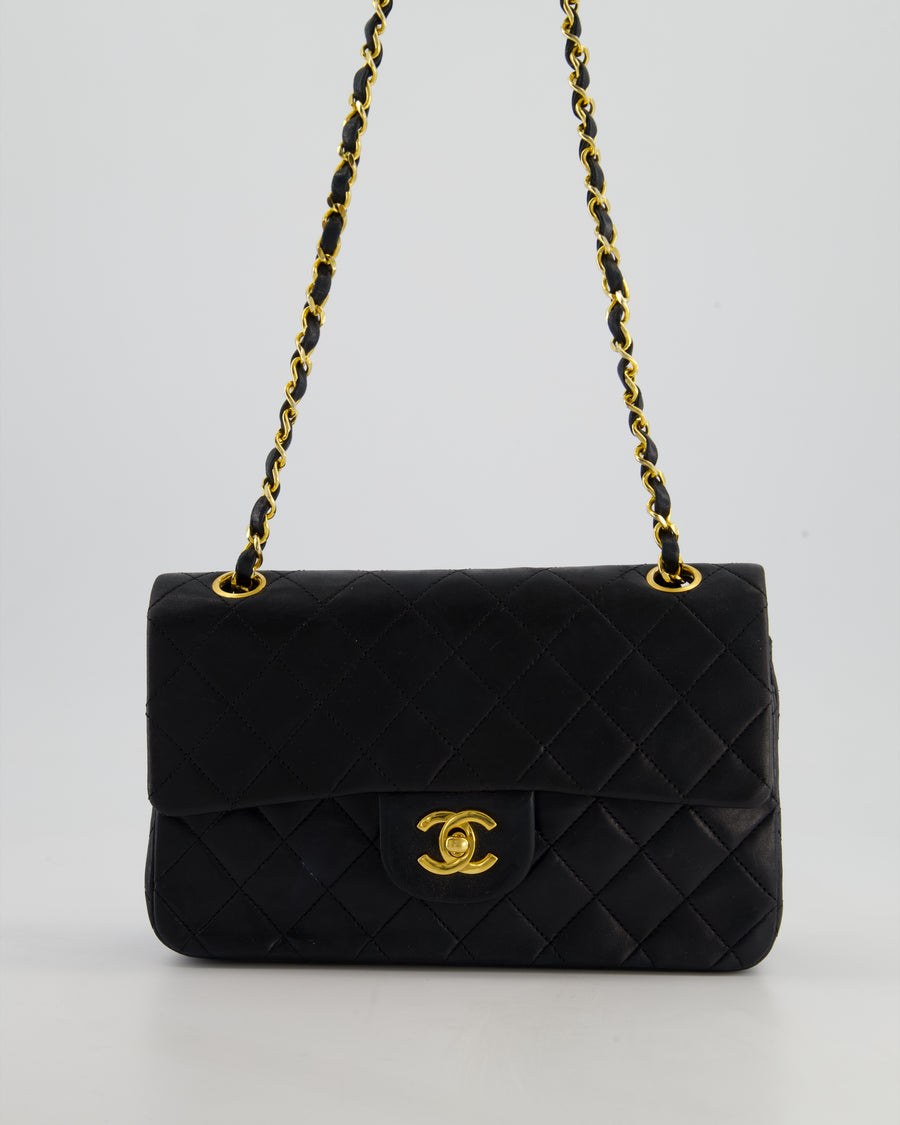 Chanel Vintage Black Small Classic Double Flap Bag in Lambskin Leather with 24k Gold Hardware