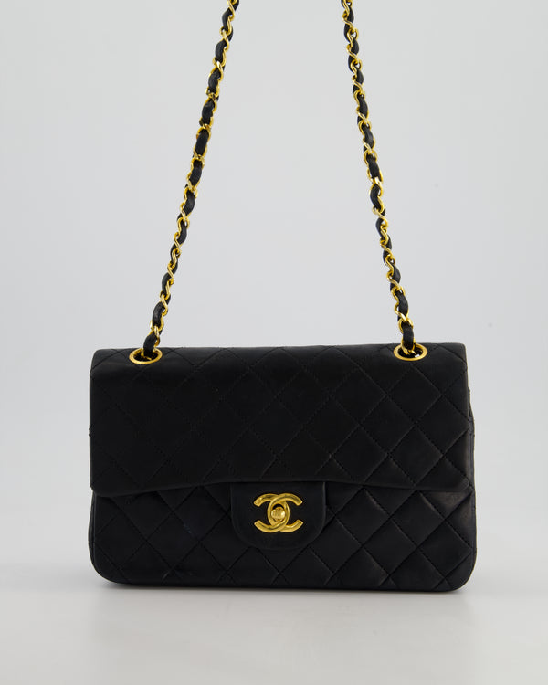 Chanel Vintage Black Small Classic Double Flap Bag in Lambskin Leather with 24k Gold Hardware