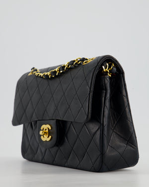 Chanel Vintage Black Small Classic Double Flap Bag in Lambskin Leather with 24k Gold Hardware