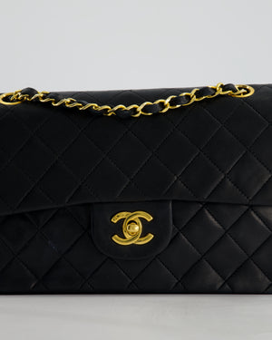 Chanel Vintage Black Small Classic Double Flap Bag in Lambskin Leather with 24k Gold Hardware