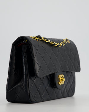 Chanel Vintage Black Small Classic Double Flap Bag in Lambskin Leather with 24k Gold Hardware