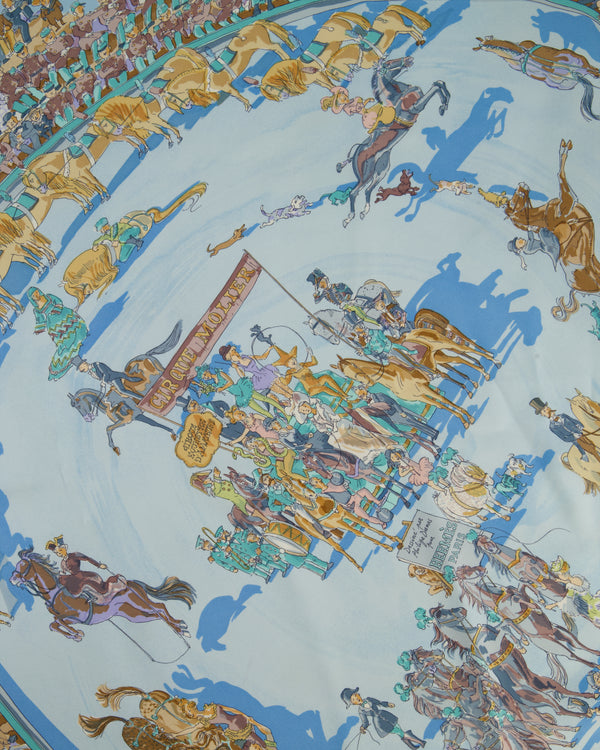 Hermès Pastel Blue 'Cirque Molier' Printed Silk Scarf 90x90