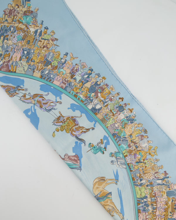 Hermès Pastel Blue 'Cirque Molier' Printed Silk Scarf 90x90