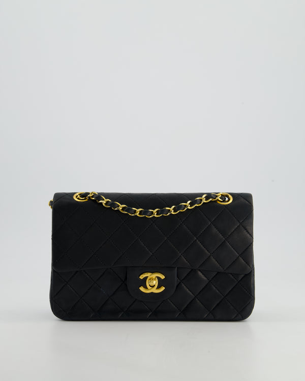 Chanel Vintage Black Small Classic Double Flap Bag in Lambskin Leather with 24k Gold Hardware