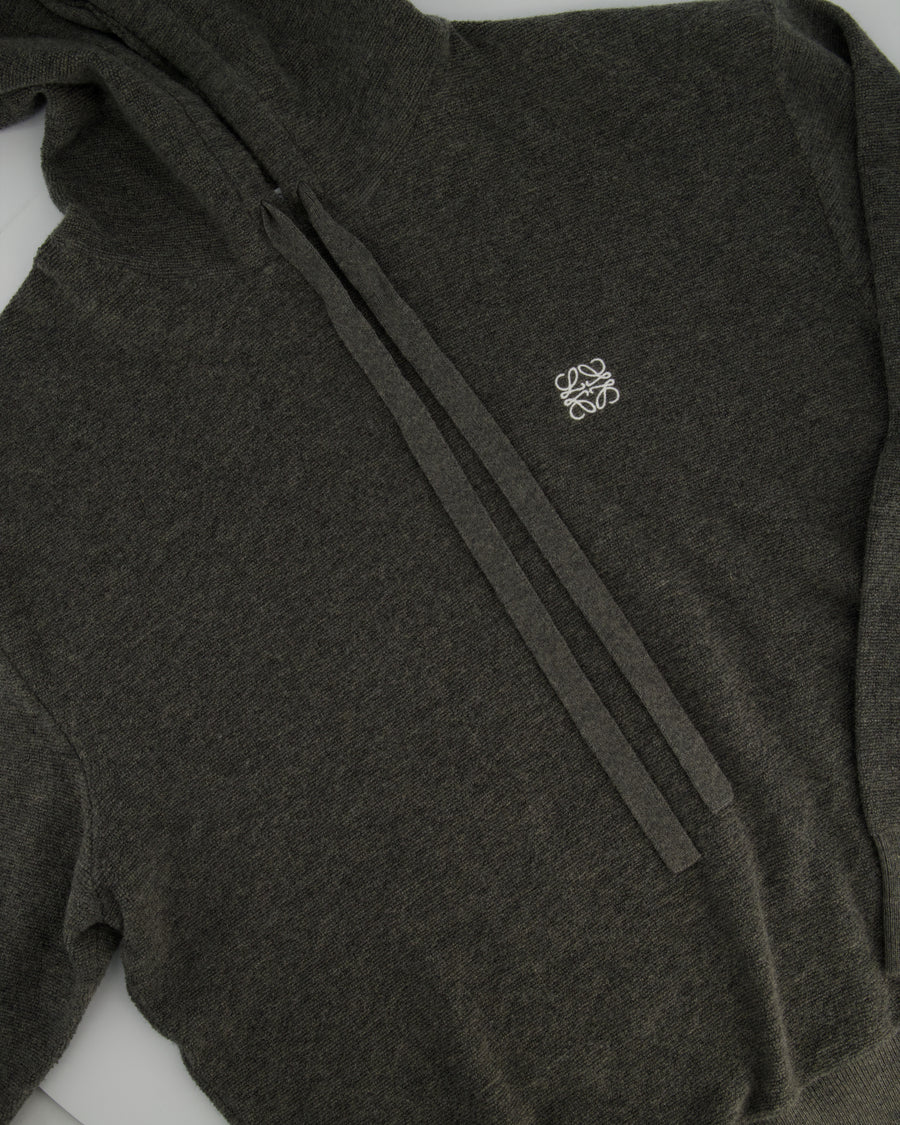 Loewe Grey Menswear Anagram Hoodie with Drawstring Detail Size L (UK 42)