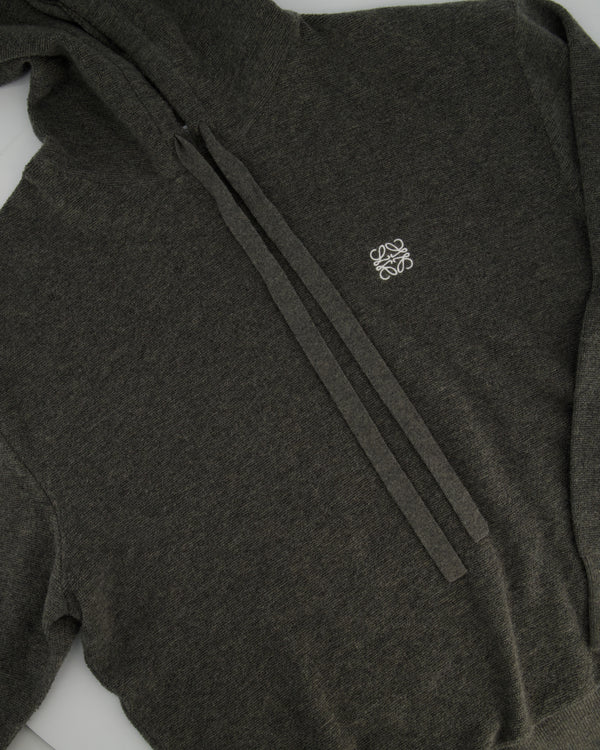 Loewe Grey Menswear Anagram Hoodie with Drawstring Detail Size L (UK 42)