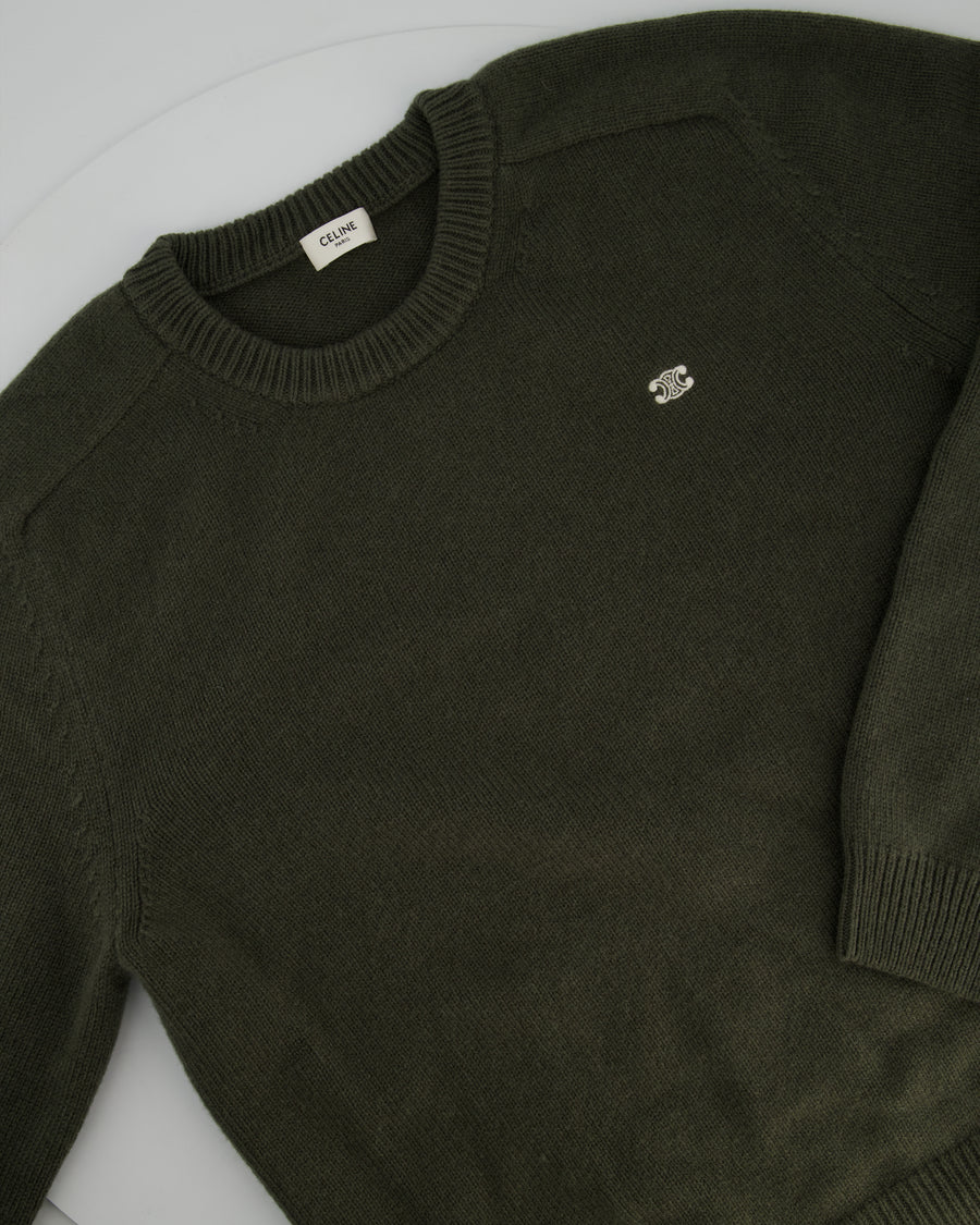 Celine Green Menswear Triomphe Long Sleeve Jumper Size XXL (UK 46)
