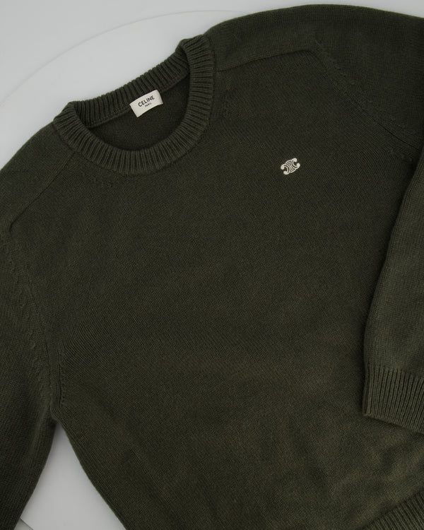 Celine Green Menswear Triomphe Long Sleeve Jumper Size XXL (UK 46)