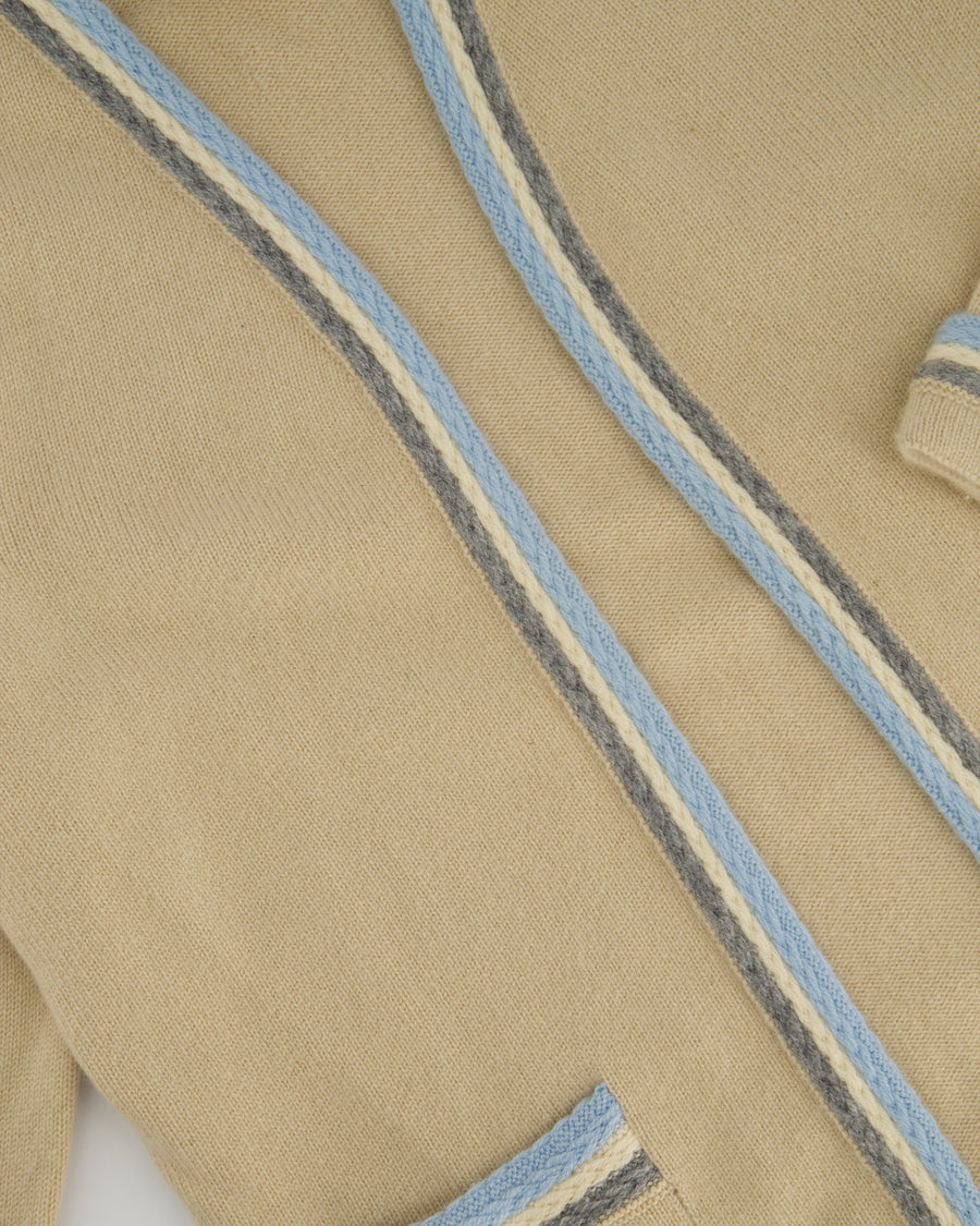 Chanel 05/A Beige Cardigan with Knitted Blue Trim Size FR 38 (UK 10)