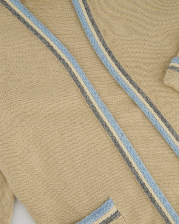 Chanel 05/A Beige Cardigan with Knitted Blue Trim Size FR 38 (UK 10)