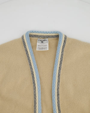 Chanel 05/A Beige Cardigan with Knitted Blue Trim Size FR 38 (UK 10)