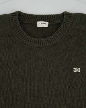 Celine Green Menswear Triomphe Long Sleeve Jumper Size XXL (UK 46)