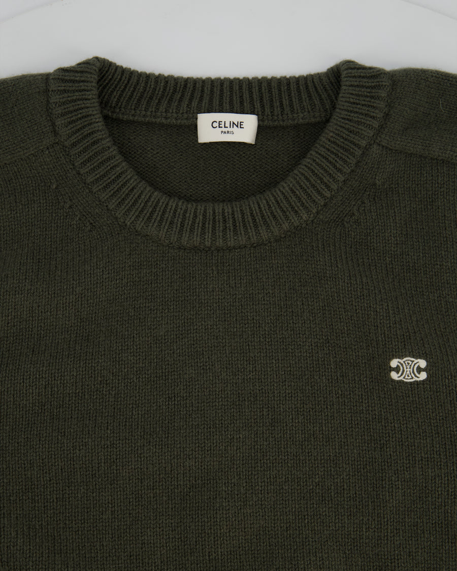 Celine Green Menswear Triomphe Long Sleeve Jumper Size XXL (UK 46)