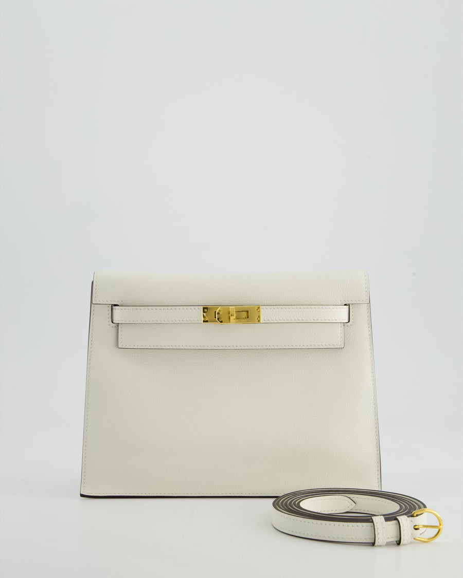 *RARE* Hermès Kelly Danse Verso Bag in Craie Evercolor Leather and Kraft Interior with Gold Hardware