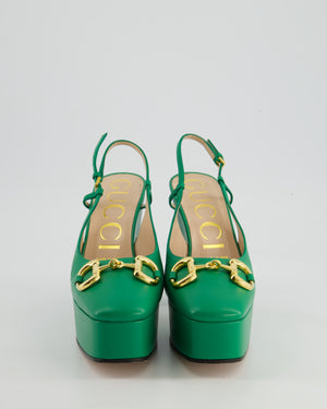 Gucci Green Hosrsbit Detailed Leather Platform Pumps Size EU 37.5