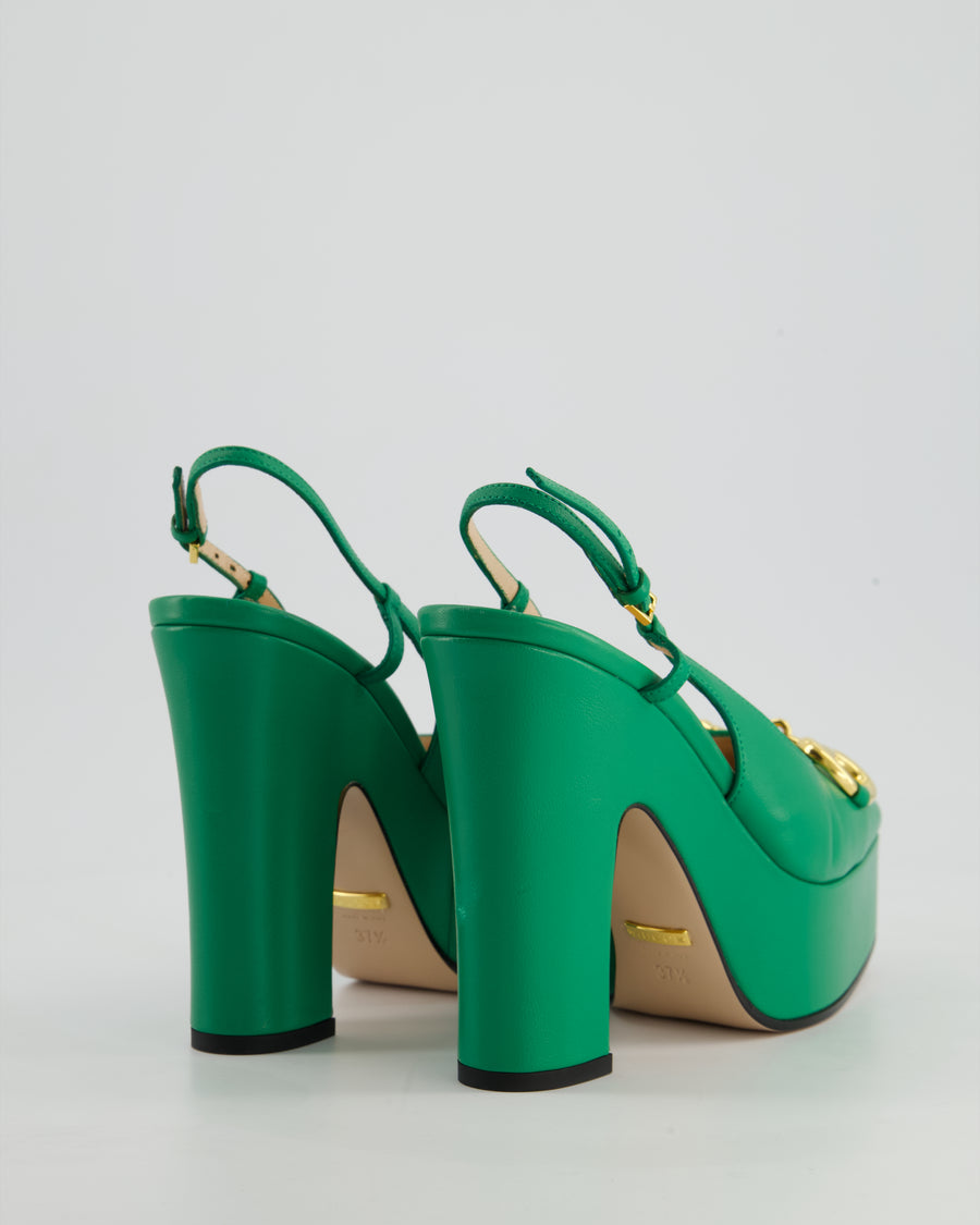 Gucci Green Hosrsbit Detailed Leather Platform Pumps Size EU 37.5