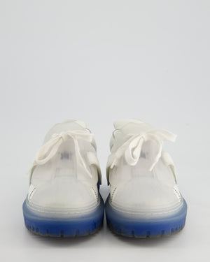 Christian Dior White and Blue Leather Trainers with Rubber Sole and Rubber Front Detail Size EU 38