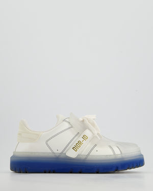 Christian Dior White and Blue Leather Trainers with Rubber Sole and Rubber Front Detail Size EU 38