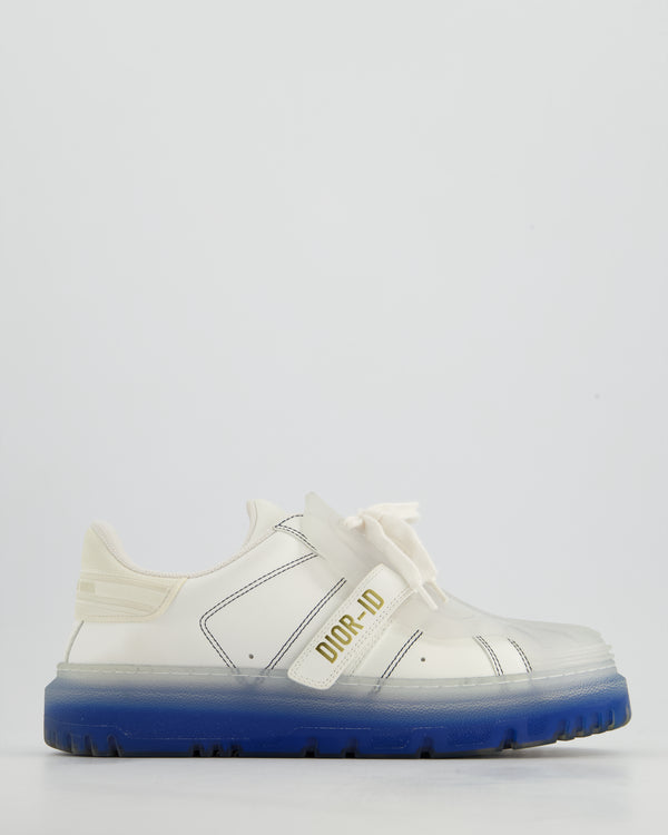 Christian Dior White and Blue Leather Trainers with Rubber Sole and Rubber Front Detail Size EU 38