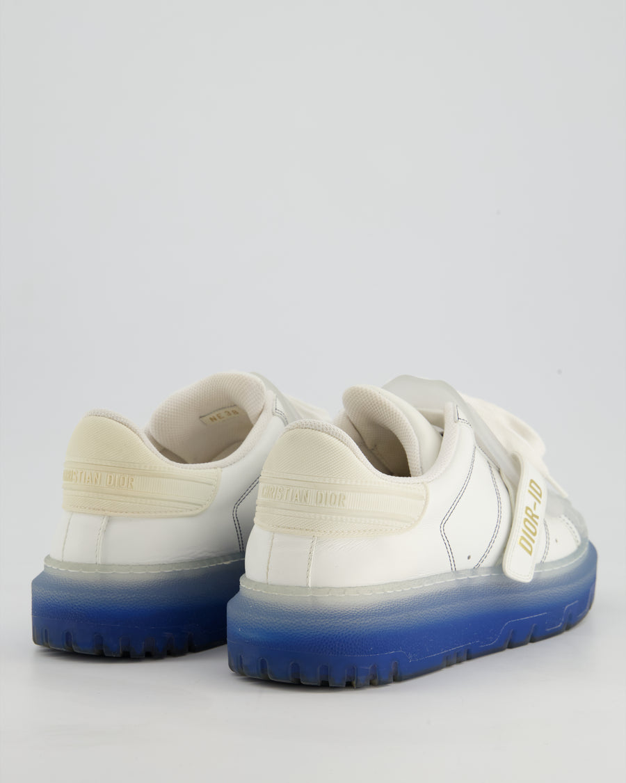 Christian Dior White and Blue Leather Trainers with Rubber Sole and Rubber Front Detail Size EU 38