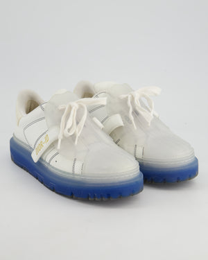 Christian Dior White and Blue Leather Trainers with Rubber Sole and Rubber Front Detail Size EU 38