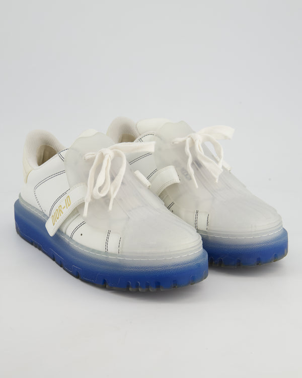 Christian Dior White and Blue Leather Trainers with Rubber Sole and Rubber Front Detail Size EU 38