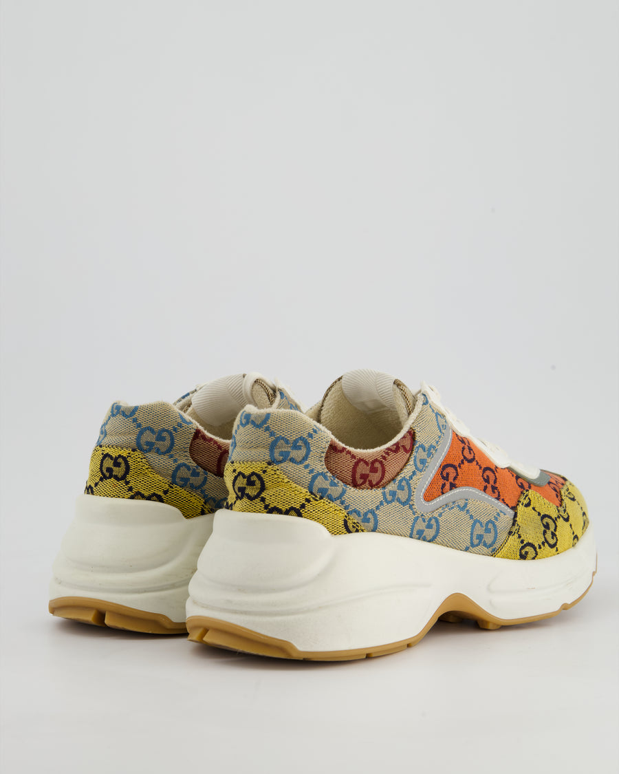 Gucci Rython GG Multi Orange Logo Trainers Size EU 37