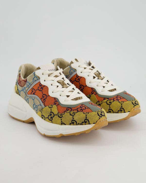 Gucci Rython GG Multi Orange Logo Trainers Size EU 37