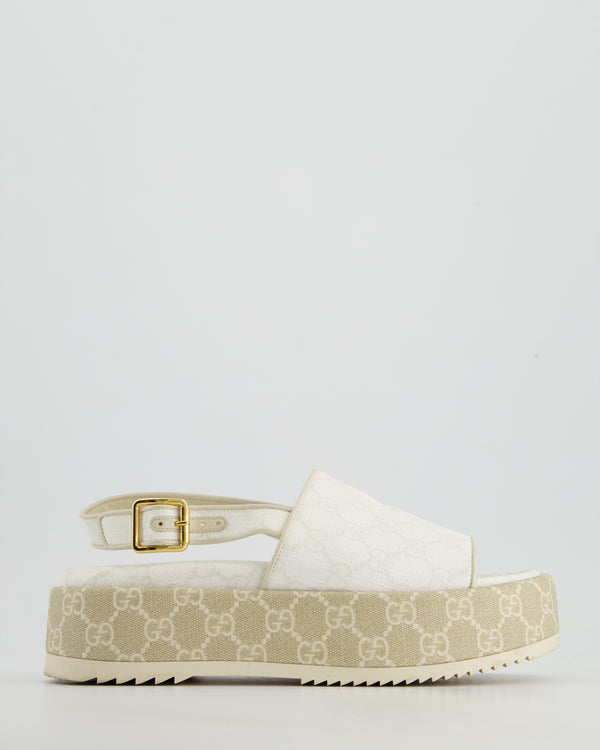 Gucci Beige and White GG Angelina Platform Sandals Size EU 37.5