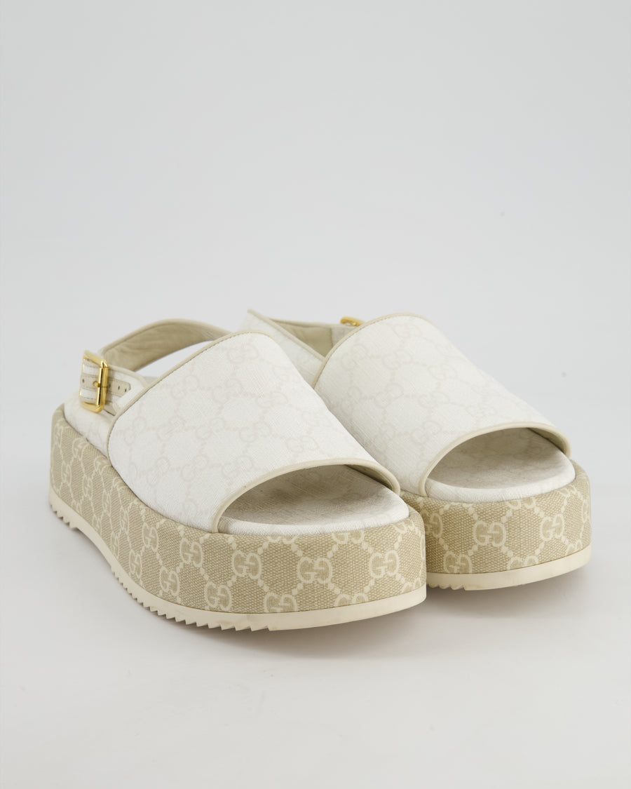 Gucci Beige and White GG Angelina Platform Sandals Size EU 37.5