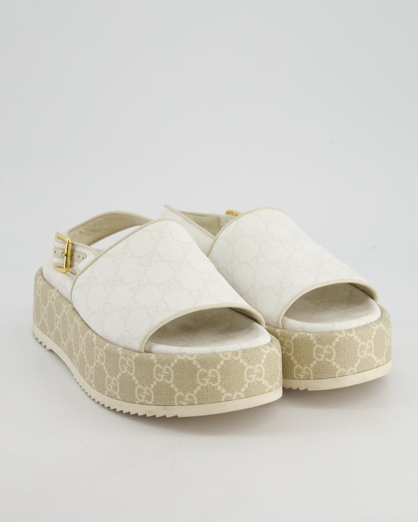 Gucci Beige and White GG Angelina Platform Sandals Size EU 37.5