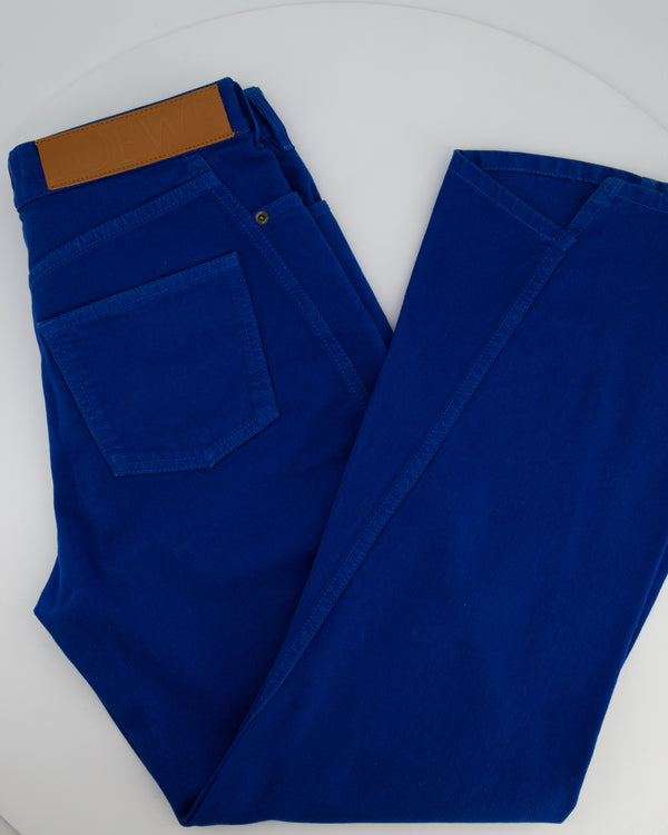 Loewe Electric Blue Denim Flared Jeans with Stitched Logo Detail Size FR 40 (UK 12)