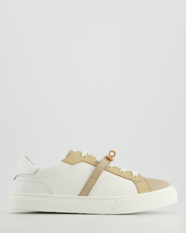 Hermès Blanc & Beige Lin Day Sneaker in Leather with Rose Gold Buckle Size EU 38 RRP £1,120