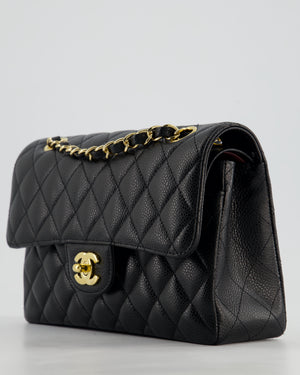 Chanel Black Small Classic Double Flap Bag in Caviar Leather with Champagne Gold Hardware