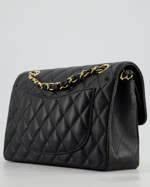 Chanel Black Small Classic Double Flap Bag in Caviar Leather with Champagne Gold Hardware
