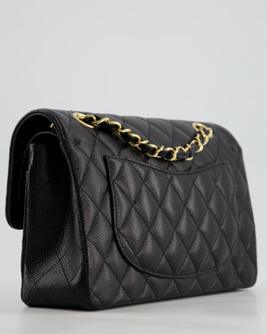 Chanel Black Small Classic Double Flap Bag in Caviar Leather with Champagne Gold Hardware