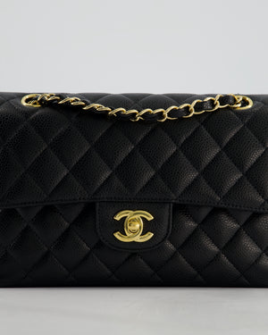 Chanel Black Small Classic Double Flap Bag in Caviar Leather with Champagne Gold Hardware