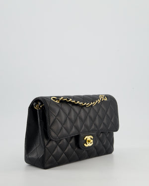 Chanel Black Small Classic Double Flap Bag in Caviar Leather with Champagne Gold Hardware