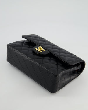 Chanel Black Small Classic Double Flap Bag in Caviar Leather with Champagne Gold Hardware