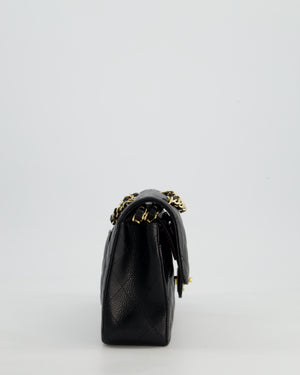 Chanel Black Small Classic Double Flap Bag in Caviar Leather with Champagne Gold Hardware