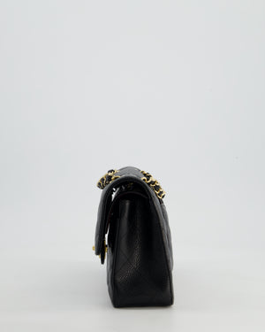 Chanel Black Small Classic Double Flap Bag in Caviar Leather with Champagne Gold Hardware
