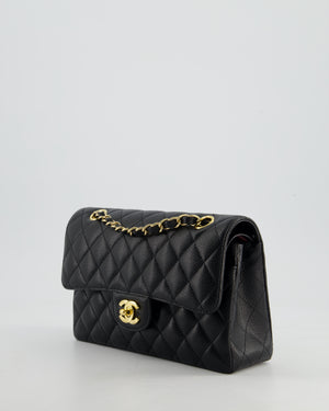Chanel Black Small Classic Double Flap Bag in Caviar Leather with Champagne Gold Hardware