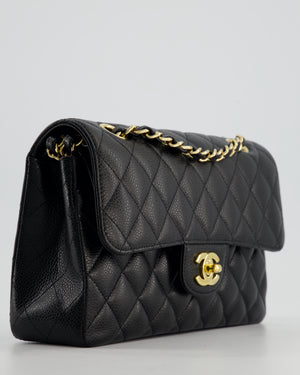 Chanel Black Small Classic Double Flap Bag in Caviar Leather with Champagne Gold Hardware