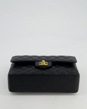 Chanel Black Small Classic Double Flap Bag in Caviar Leather with Champagne Gold Hardware