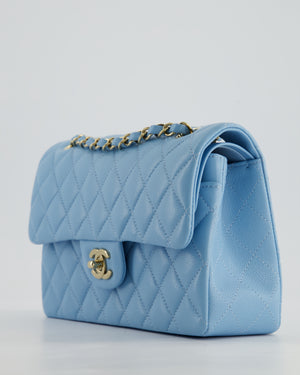 *HOT* Chanel Sky Blue Small Classic Double Flap Bag in Caviar Leather with Gold Hardware
