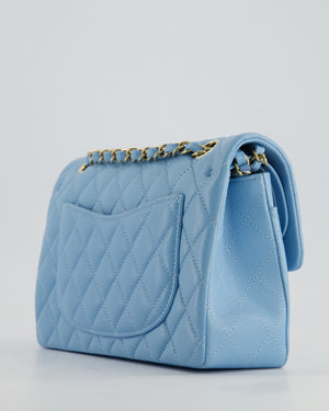 *HOT* Chanel Sky Blue Small Classic Double Flap Bag in Caviar Leather with Gold Hardware