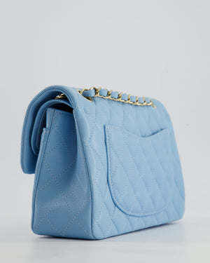*HOT* Chanel Sky Blue Small Classic Double Flap Bag in Caviar Leather with Gold Hardware