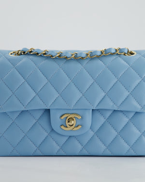 *HOT* Chanel Sky Blue Small Classic Double Flap Bag in Caviar Leather with Gold Hardware