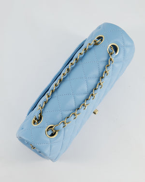 *HOT* Chanel Sky Blue Small Classic Double Flap Bag in Caviar Leather with Gold Hardware