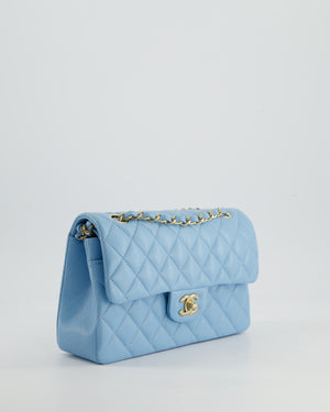 *HOT* Chanel Sky Blue Small Classic Double Flap Bag in Caviar Leather with Gold Hardware